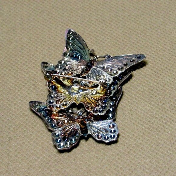VTG Butterflies Brooch Enameled Filigree 3 Purple - Picture 4 of 8